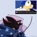 Rating: s
ID: 5398063
Date: 2025-02-25 22:36:54 -0500
Status: active
Score: 29
1:1 2024 anthro arrow_sign artist_name asmr bed_covers bedding black_body black_fur black_nose blue_background blue_body blue_fur countershade_fur countershading digital_drawing_(artwork) digital_media_(artwork) duo earbuds electronics english_text eulipotyphlan eyes_closed fur gesture green_eyes hand_gesture headphones hedgehog hi_res listening lying male mammal multicolored_body multicolored_fur nenemyun on_side one_eye_closed phone pillow red_body red_fur sega shadow_the_hedgehog simple_background sleeping smile sonic_the_hedgehog sonic_the_hedgehog_(series) sonic_x star_pattern tan_body tan_countershading tan_fur text thumbs_up under_covers wink youtube_thumbnail post #5398063