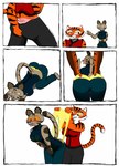 all_fours anthro asian_golden_cat blush butt catopuma clothing comic dreamworks duo embarrassed felid feline female fur hi_res kung_fu_panda mammal master_tigress orange_sclera pantherine panties red_eyes smile standing student_mei_ling the-killer-wc tiger underwear wedgie wedgie_fetish yellow_sclera