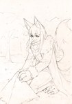 2016 animal_humanoid anubis_(mge) big_ears big_hands blush breath canid canid_humanoid canine canine_humanoid claws clothed clothing digital_media_(artwork) female fur hair hime_cut humanoid jackal_humanoid long_hair mammal mammal_humanoid monorus monster_girl_(genre) monster_girl_encyclopedia paws pyramid scarf sidelocks simple_background smile snow snow_sculpture snowing solo tail winter winter_clothing winter_coat