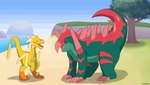 ???zolt alsoflick animated dancing dinosaur draco??? dracozolt duo feral fossil_pokemon frame_by_frame generation_8_pokemon hi_res multicolored_body nintendo plant pokemon pokemon_(species) prehistoric_species reptile sand scalie shoreline short_playtime tree