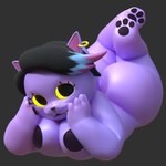 3d_(artwork) anonymous_artist anthro big_nipples catty_(undertale) digital_media_(artwork) domestic_cat ear_piercing felid feline felis female glowing glowing_eyes hi_res mammal nipples overweight pawpads piercing purple_body solo undertale_(series) yellow_eyes