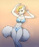 2024 5_fingers alana_(akkejakke) anthro black_nose blonde_hair blue_bra blue_clothing blue_lingerie blue_panties blue_underwear bow_bra bow_panties bow_underwear bra breasts canid canine cleavage clothed clothed_anthro clothed_female clothing eoss_air female fingers fox fur hair hi_res humanoid_hands inner_ear_fluff lingerie mammal navel panties smile solo standing tuft underwear underwear_only white_body white_fur white_inner_ear_fluff