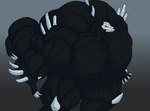 2018 5_fingers anthro beowolf_(rwby) big_muscles big_pecs black_body black_fur fangs fingers fur gradient_background huge_muscles huge_pecs hyper hyper_muscles hyper_pecs male muscular nude pecs side_view simple_background solo sonicgamer teeth