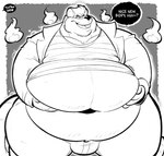 2024 anthro belly big_belly bottomwear bulge c-trigger clothing dialogue english_text hi_res male mammal monochrome murid murine open_mouth overweight overweight_male pants rat rodent simple_background solo text