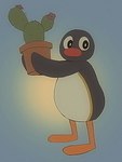 3:4 ambiguous_anthro ambiguous_gender anthro avian biped bird cactus cc-by-nc-sa countershade_torso countershading creative_commons doggie358 flower holding_object male_(lore) penguin pingu plant plant_pot potted_plant solo