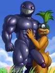 3:4 abs aged_up anthro anthrofied balls biceps big_balls big_butt big_penis butt chain_chomp collar deltoids digital_media_(artwork) duo eyewear genitals glans glasses hair hand_on_chest hi_res humanoid_genitalia humanoid_penis iggy_koopa koopa koopaling looking_at_viewer male mario_bros metallic_body muscular muscular_anthro muscular_male muscular_thighs nintendo nude pecs penis scalie sharp_teeth smile smililng tail teeth timidwithapen wearing_glasses