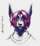 anthro big_ears big_eyes domestic_cat felid feline felis gwolk hair headshot_portrait hi_res long_hair looking_at_viewer male mammal neutral_expression pink_hair pixelized portrait solo whiskers