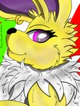 3:4 anthro anthrofied eeveelution fan_character female generation_1_pokemon heart_symbol jolteon looking_at_viewer nintendo oversexed_eeveelutions pokemon pokemon_(species) pokemorph purple_eyes sam_eeveelutions selfie simple_background sloth_(kuroodod) smile solo