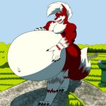 1:1 absurd_res anthro belly big_belly canid canine canis digital_media_(artwork) dirtymac domestic_cat felid feline felis fully_inside hi_res holding_belly male male_pred mammal oral_vore safe_vore same_size_vore soft_vore solo vore wolf