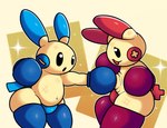 2024 alexdraws ambiguous_gender anthro black_sclera blue_body blue_boxing_gloves blue_clothing blue_ears blue_fur blue_gloves blue_handwear blue_legwear blue_tail blue_thigh_highs blue_underwear boxing_gloves butt clothing digital_media_(artwork) duo fur generation_3_pokemon gloves handwear legwear looking_at_another minun multicolored_body multicolored_ears multicolored_fur nintendo plusle pokemon pokemon_(species) punch red_body red_boxing_gloves red_clothing red_fur red_gloves red_handwear red_legwear red_tail red_thigh_highs red_underwear side_view surprise surprised_expression tail thick_thighs thigh_highs tongue two_tone_body two_tone_ears two_tone_fur underwear white_eyes yellow_body yellow_ears yellow_fur