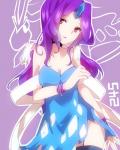 4:5 alternate_species clothed clothing female generation_2_pokemon hair hi_res human humanized legendary_pokemon mammal nintendo pokemon pokemon_(species) purple_hair red_eyes simple_background solo suicune takeshima_(nia) tongue