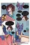 2:3 bastriw blush brown_eyes canid canine canis clothing comic dialogue domestic_cat domestic_dog english_text felid feline felis fernando_(bastriw) gift hairless hairless_cat hi_res male mammal pato_(bastriw) purple_eyes sphynx_(cat) text url