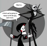 Rating: s
ID: 4490016
Date: 2023-12-23 16:23:57 -0500
Status: active
Score: 134
2023 absurd_res animated_skeleton bone cartoon_network clothed clothing death_(personification) dialogue duo english_text grim_(tgaobam) hi_res humor i_think_we're_gonna_have_to_kill_this_guy jack_skellington male melee_weapon meme narrow_hips not_furry polearm rasbipac reaction_image sad scythe simple_background skeleton speech_bubble text the_grim_adventures_of_billy_and_mandy the_nightmare_before_christmas thin_calves thin_legs thin_thighs undead weapon post #4490016