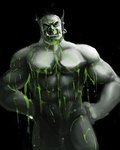 2006 4:5 abs bartol black_background covered_in_goo dripping ear_piercing ear_ring featureless_crotch hands_on_own_hips humanoid humanoid_pointy_ears male muscular muscular_male orc pecs piercing pointy_ears ring_piercing simple_background solo tusks