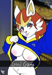 anthro areola bedroom_eyes breasts cinderace clothed clothing clothing_lift female flashing generation_8_pokemon hi_res hoodie lori_(rhode_arts) narrowed_eyes nintendo nipples nude pink_areola pink_nipples pokemon pokemon_(species) rhode_arts seductive selfie sextember smile solo stadium topwear