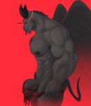 abs absurd_res andrefil360 anthro biceps bodily_fluids body_hair bottomwear bovid bulge butt caprine caprine_demon chest_tuft clothing demon dripping ellipsis fangs feathered_wings feathers fur genitals grey_body grey_feathers grey_fur grey_wings happy_trail hi_res horn humanoid_genitalia humanoid_penis loincloth looking_down looking_down_at_penis looking_down_at_self male mammal meme muscular muscular_anthro muscular_male nipples pants pecs penis pulling_up_pants red_background red_eyes removing_underwear saliva saliva_drip saliva_on_tongue satan_(tboi) side_view simple_background solo tail teeth tenting the_binding_of_isaac_(series) tight_pants_(meme) tongue tongue_out triceps tuft underwear vein veiny_penis wings