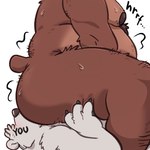 1:1 ambiguous_gender anal anthro bear bearafterall belly bodily_fluids brown_body brown_fur butt duo english_text facesitting fur hairy male male/ambiguous mammal moobs musk musky_butt nipples nude oral overweight overweight_anthro overweight_dom overweight_male rimming sex side_view simple_background sitting_on_another sweat sweaty_butt telegram_sticker text ych_(character)