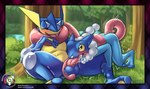 ambiguous_gender amphibian anal anal_penetration animal_genitalia animal_penis ball_lick balls blush bodily_fluids cum cum_inside detailed_background digital_media_(artwork) duo erection eyes_closed fellatio feral forest frogadier generation_6_pokemon genital_fluids genitals greninja hi_res licking long_tongue looking_at_another male male_penetrating nintendo nude open_mouth oral oral_penetration outside penetration penile penile_penetration penis plant pokemon pokemon_(species) rimming sex shaking shivering shoomka smile spread_legs spreading tongue tongue_out tongue_out_blowjob tree