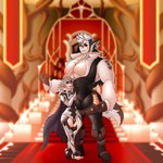 1:1 absurd_res ahegarou animal_humanoid armor big_pecs black_hair canid canid_humanoid canine canine_humanoid clothing corrin_(fire_emblem) duo femboy fire_emblem fire_emblem_fates fire_emblem_heroes fluffy_ears hair hi_res human humanoid keaton_(fire_emblem) large_pecs long_hair male male/male mammal mammal_humanoid muscular nintendo pecs size_difference white_hair wolf_humanoid wolfskin