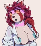 absurd_res ailurid anthro areola areola_slip big_breasts bodily_fluids breasts clothed clothing curled_hair female fur hair hi_res jammyjars mammal nipples open_clothing orange_sclera pink_body pink_fur red_panda slightly_chubby slightly_chubby_female solo sweat teal_nipples translucent translucent_clothing wet wet_clothing