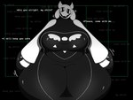 4:3 absurd_res anthro big_breasts big_butt black_and_white boss_monster_(undertale) bovid breasts butt caprine cel_shading clothed clothing darasuke digital_drawing_(artwork) digital_media_(artwork) english_text female fur goat hi_res horn huge_breasts huge_butt huge_thighs hyper hyper_butt mammal mimic monochrome nsfwfuan overweight overweight_anthro overweight_female shaded simple_background smile solo text thick_thighs toriel undertale undertale_(series) wide_hips