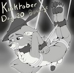 2023 anthro barefoot bdsm black_and_white bondage bound canid canine disney erection feet fox foxkai genitals hi_res inktober kinktober male mammal monochrome pawpads penis red_fox restrained restraints robin_hood robin_hood_(disney) solo suspension true_fox