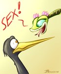 2016 avian bassybefuddle beak bird black-necked_crane conditional_dnp crane_(bird) dialogue dreamworks duo feathers feral flower green_eyes gruiform grus_(genus) head_flower kung_fu_panda master_crane master_viper orange_eyes plant reptile scalie signature simple_background snake surprise tongue tongue_out viper