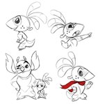 ace_(lilo_and_stitch) alien angoraram antennae_(anatomy) anthro biped digital_drawing_(artwork) digital_media_(artwork) dipstick_antennae dipstick_ears disney duo ear_markings experiment_(lilo_and_stitch) eyebrows fan_character fist freckles gesture gloves_(marking) hand_gesture hand_on_hip lance_(angoraram) leg_markings lilo_and_stitch male markings mostly_nude multicolored_antennae multicolored_ears open_mouth open_smile pointing raised_eyebrow red_scarf scarf scarf_only simple_background sketch smile solo_focus spot_color standing white_background