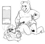 2021 4_toes absurd_res anthro balls bear bejeweled belly big_belly black_and_white black_chastity_cage bottlebear cellphone chastity_cage chastity_device clean_diaper clothed clothing curiouscoobah diaper diaper_down digital_drawing_(artwork) digital_media_(artwork) domestic_pig duo electronic_arts electronics feet fur genitals hair hi_res male mammal manor_(bottlebear) monochrome nude open_mouth phone pillow popcap_games poppers sex simple_background sketch slightly_chubby suid suina sus_(pig) toes topless tusks wearing_diaper white_background