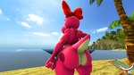 16:9 3d_(artwork) accessory anthro beach_chair big_butt birdo bow_(feature) bow_accessory bow_ribbon butt centered_hair_bow detailed_background digital_media_(artwork) female hair_accessory hair_bow hair_ribbon hi_res kabalmystic_(artist) mario_bros nintendo pink_body plant rear_view red_bow reptile ribbons sand scalie sea seaside siphon_(anatomy) solo source_filmmaker_(artwork) thecheshireguy thick_thighs tree water widescreen