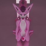 1:1 3d_(artwork) anthro balls blender_(artwork) digital_media_(artwork) erection feet fur genitals hi_res looking_at_viewer male nude open_mouth pawpads paws penis pink_body pink_fur reflection reflective_floor rexouium simple_background sleepyboyo smile solo toes tongue