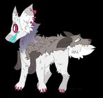 2019 alpha_channel ambiguous_gender animal_skin blue_teeth canid canine claws digital_drawing_(artwork) digital_media_(artwork) digitigrade ear_piercing eyebrows feral flat_colors fur grey_body grey_eyebrows grey_fur grin jaspering mammal noseless paws piercing red_claws red_sclera signature simple_background smile snout solo standing tail tea_(jaspering) teeth transparent_background white_eyes