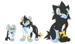 ambiguous_gender bookabashka evolutionary_family feral generation_4_pokemon hi_res kimbo_(bookabashka) luxio luxray male_(lore) multiple_forms nintendo pokemon pokemon_(species) shinx simple_background sitting smile solo standing tagme white_background