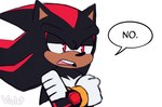 2020 anthro black_body clothing crossed_arms dialogue english_text eulipotyphlan gloves half-closed_eyes handwear hedgehog hi_res male mammal narrowed_eyes open_mouth red_eyes sega shadow_the_hedgehog signature simple_background solo sonic_the_hedgehog_(series) speech_bubble text tuft violetmadness7 white_clothing white_gloves white_handwear