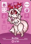 4_fingers amiibo_card anthro antlers arturfox breasts card felid feline female fingers grey_nipples hi_res horn mammal nipples red_eyes solo tail white_body