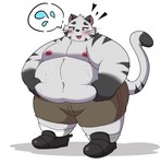 2024 anthro belly big_belly blush bottomwear clothing felid hi_res kemono kusosensei male mammal overweight overweight_male pantherine shorts simple_background solo tiger white_background white_body