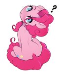 2024 absurd_res blue_eyes conditional_dnp cutie_mark earth_pony equid equine female feral friendship_is_magic hair hasbro hi_res horse looking_at_viewer looking_back mammal my_little_pony pink_body pink_hair pinkie_pie_(mlp) pony pudgeruffian question_mark sitting sitting_on_tail solo