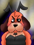 absurd_res angry anthro brawl_stars brown_ears bunny_costume canid canine canis clothing colonel_ruffs_(brawl_stars) costume dog_tags domestic_dog fake_ears fake_rabbit_ears fur hi_res male male/male mammal muscular muscular_male one_eye_obstructed orange_body orange_fur playboy_bunny playboy_outfit ruffs solo supercell_(company) ugly-rat15508