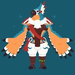 1:1 anthro avian beak black_beak breath_of_the_wild clothed clothing hi_res kass_(tloz) male naycelium nintendo rito simple_background solo standing the_legend_of_zelda winged_arms wings