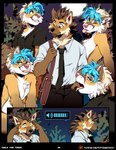 anthro aycee ben_(roanoak) business_suit canid canine clothing earbuds electronics evan_(roanoak) fluffy fox headphones hi_res male male/male mammal maned_wolf nude suit tongue tongue_out