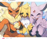 anthro bikini biped blush breasts cleavage clothed clothing eeveelution espeon female female_anthro flareon floppy_ears forehead_gem front_view fur gem generation_1_pokemon generation_2_pokemon group hi_res jolteon kame_3 letterbox looking_at_viewer neck_tuft nintendo open_mouth pink_body pink_fur pokemon pokemon_(species) red_body red_fur selfie spiral_eyes swimwear tan_body tan_fur teeth tongue tongue_out tuft two-piece_swimsuit white_body white_fur yellow_body yellow_fur