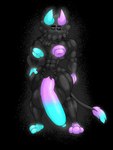 3:4 abs balls big_balls big_nipples big_penis curved_penis genitals glowing glowing_eyes glowing_genitalia glowing_hands glowing_horn glowing_penis glowing_tail hi_res horn huge_balls huge_penis humanoid hyper hyper_balls hyper_genitalia hyper_penis long_tail lumiink male meli_(lumiink) monster muscular muscular_male nipples penis pubes tail tuft