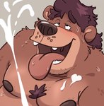 ahegao anthro bear bearafterall blush bodily_fluids body_hair brown_body brown_fur chest_hair close-up cross-eyed cum cum_on_moobs cum_on_self cumshot ejaculation eye_roll fur genital_fluids hair half-closed_eyes jan_(bearafterall) looking_pleasured male mammal moobs narrowed_eyes open_mouth orgasm orgasm_face overweight overweight_male solo sweat telegram_sticker tongue tongue_out