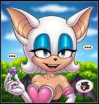 anthro armwear bat bat_wings big_ears breasts clothing cloud crystal elbow_gloves eyelashes eyeshadow female fur gem gloves handwear makeup mammal membrane_(anatomy) membranous_wings open_mouth plant portrait rouge_the_bat sega simple_background skeletalheart sky smile solo sonic_the_hedgehog_(series) spread_wings teal_eyes teeth tree white_body white_clothing white_fur white_gloves white_handwear wings