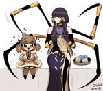 :d accessory animal_humanoid arachnid arachnid_humanoid armwear arthropod arthropod_girl arthropod_humanoid arthropod_limbs artist_name ball_of_yarn bare_shoulders beads black_sclera blush breasts brown_clothing brown_dress brown_hair brown_handwear brown_mittens clapping cleavage clothed clothing colored_inner_hair colored_sclera covered_collarbone dress duo elbow_gloves facial_markings fangs female fur-trimmed_dress fur_trim gegegekman gloves hair hair_accessory hair_beads handwear happy head_markings heart_symbol hi_res humanoid insect knitting knitting_needle legwear long_hair looking_at_another markings mittens multicolored_hair one_eye_closed open_mouth personification purple_clothing purple_dress purple_gloves purple_hair purple_handwear scarf side_slit signature sitting size_difference sleeveless sleeveless_dress smile sparkles sparkling_eyes spider spider_humanoid teeth thigh_highs twintails_(hairstyle) white_eyes wink woollen_cap yarn young