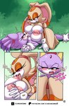 absurd_res aged_up anthro big_breasts big_ears blaze_the_cat breast_lick breast_play breasts comic cream_the_rabbit digital_media_(artwork) domestic_cat duo felid feline felis female female/female fur hi_res ichduhernz lagomorph leporid licking looking_pleasured mammal nipple_fetish nipple_lick nipple_play nipples purple_body purple_fur rabbit sega sonic_the_hedgehog_(series) tan_body tan_fur text tongue until_they_like_it url