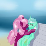 1:1 2012 cheerilee_(mlp) duo equid equine eyelashes female female/female feral friendship_is_magic green_body hair hasbro hooves horn horse kissing lyra_heartstrings_(mlp) mammal my_little_pony mythological_creature mythological_equine mythology pink_hair pony pupils snus-kun unicorn