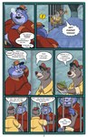 2024 absurd_res anthro baloo belly big_belly blue_body bottomwear clothing comic detailed_background dialogue disney duo english_text eyes_closed fivespot food grey_body hat headgear headwear hi_res male mammal overweight overweight_male pants prison sergeant_dunder shirt sleeping suid suina sus_(pig) talespin text the_jungle_book tired topwear tusks wild_boar