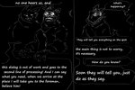 absurd_res anthro bionics black_background canid colored_line_art comic dark dialogue digital_drawing_(artwork) digital_media_(artwork) duo english_text eyewear female goggles hi_res kofomy male mammal monochrome simple_background speech_bubble text two_panel_image white_line_art