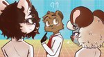 anthro blush clothing domestic_ferret female group heart_pupils herpestid hi_res male male/female mammal mila_resigumi_(kirobutt) mongoose mouse murid murine mustelid musteline necktie question_mark rodent shirt sophie_(sophie_hunnyt) sophie_hunlewd sophie_hunnyt_(artist) threesome_invitation topwear trio true_musteline weasel